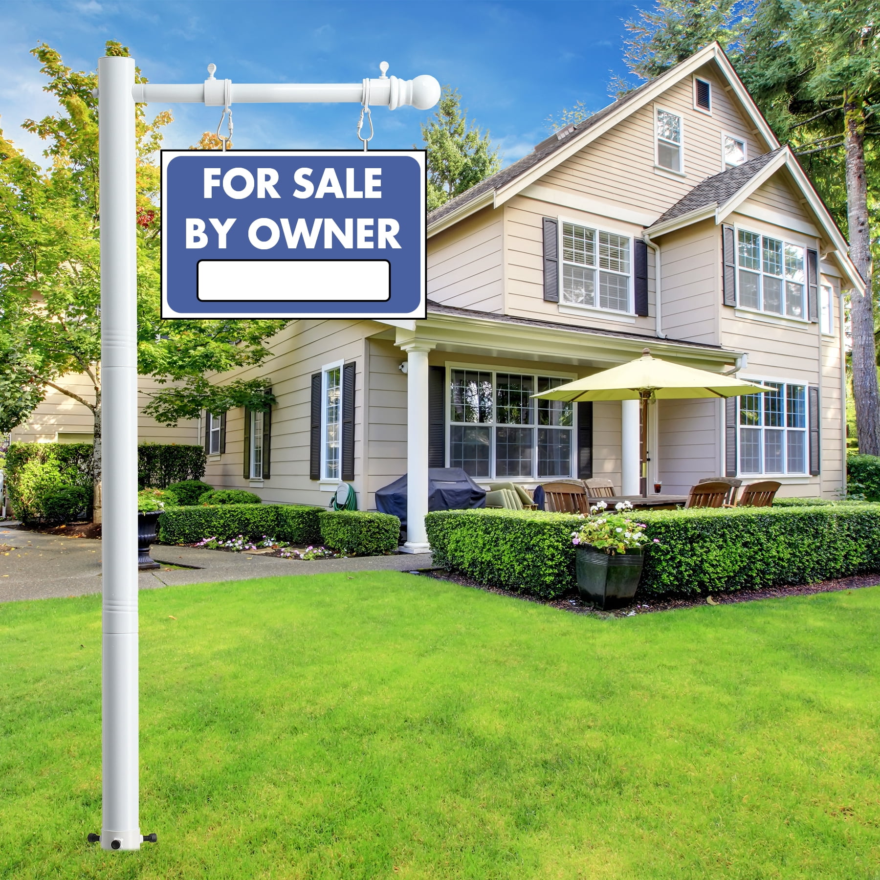 IHOMEPARK 100 inch Metal Adjustable Real Estate Sign Post for Sale Hanging Ads, Yard Sign Post, White (No sign included)