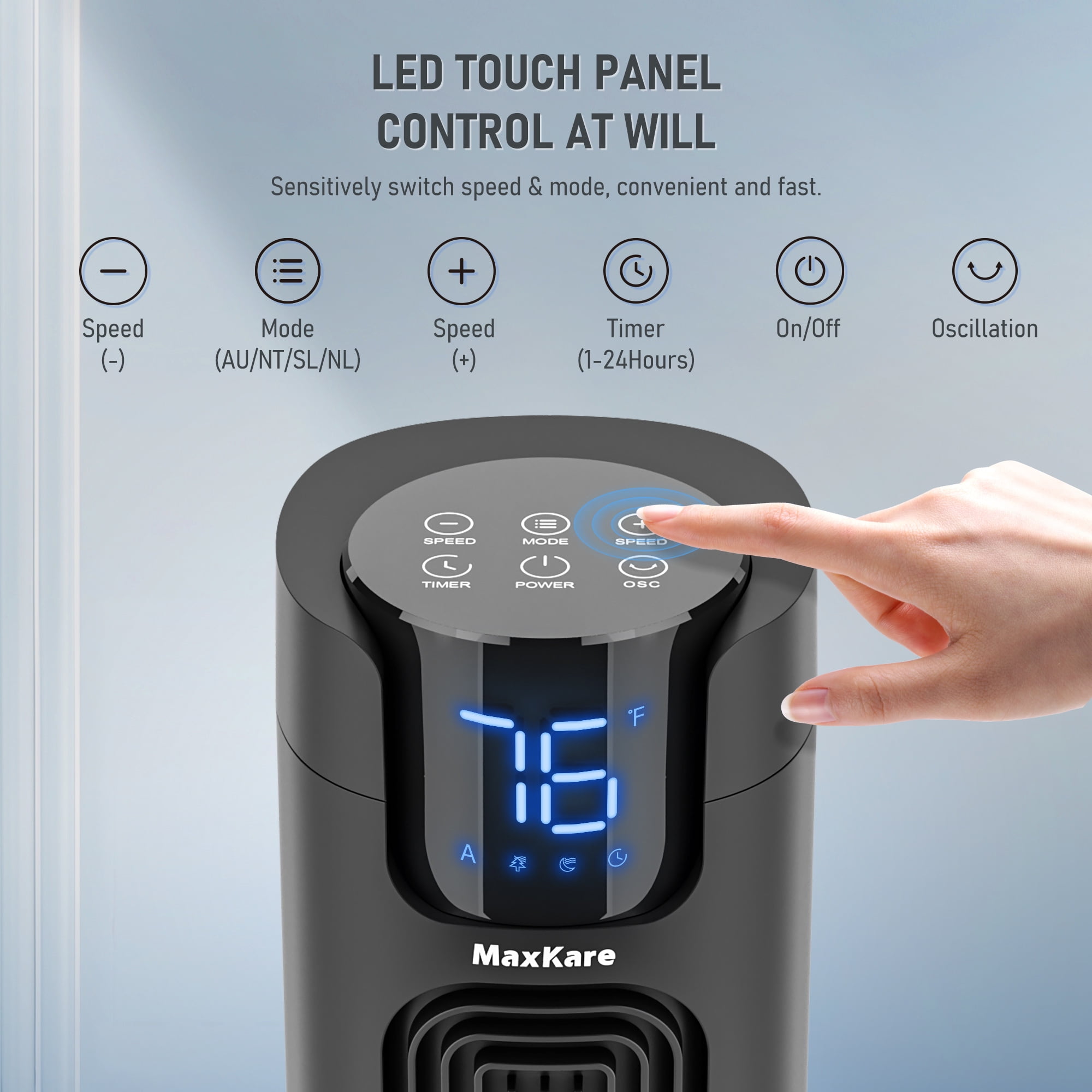 MaxKare 36" Tower Fan with 4 Modes 3 Speeds 24H Timers, 75° Oscillating, LED Display & Remote Controller, 50dB Quiet Fan, Black