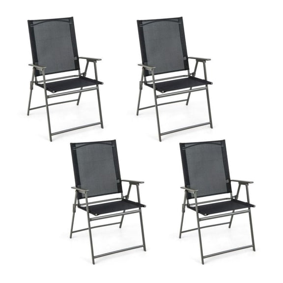 Patio Folding Chairs Set of 4, Gray Metal Outdoor Furniture, 330lbs Capacity, Rustproof, Space Saving, High Back, Portable