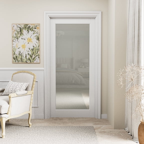 36" x 80" Interior Primed Slab Door 1-Lite Frosted Glass Solid Core Pantry Doors