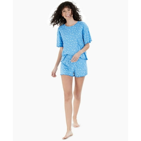 

Jenni by Jennifer Moore Womens Lettuce-Edge Shorts 2 Pieces Pajama Set