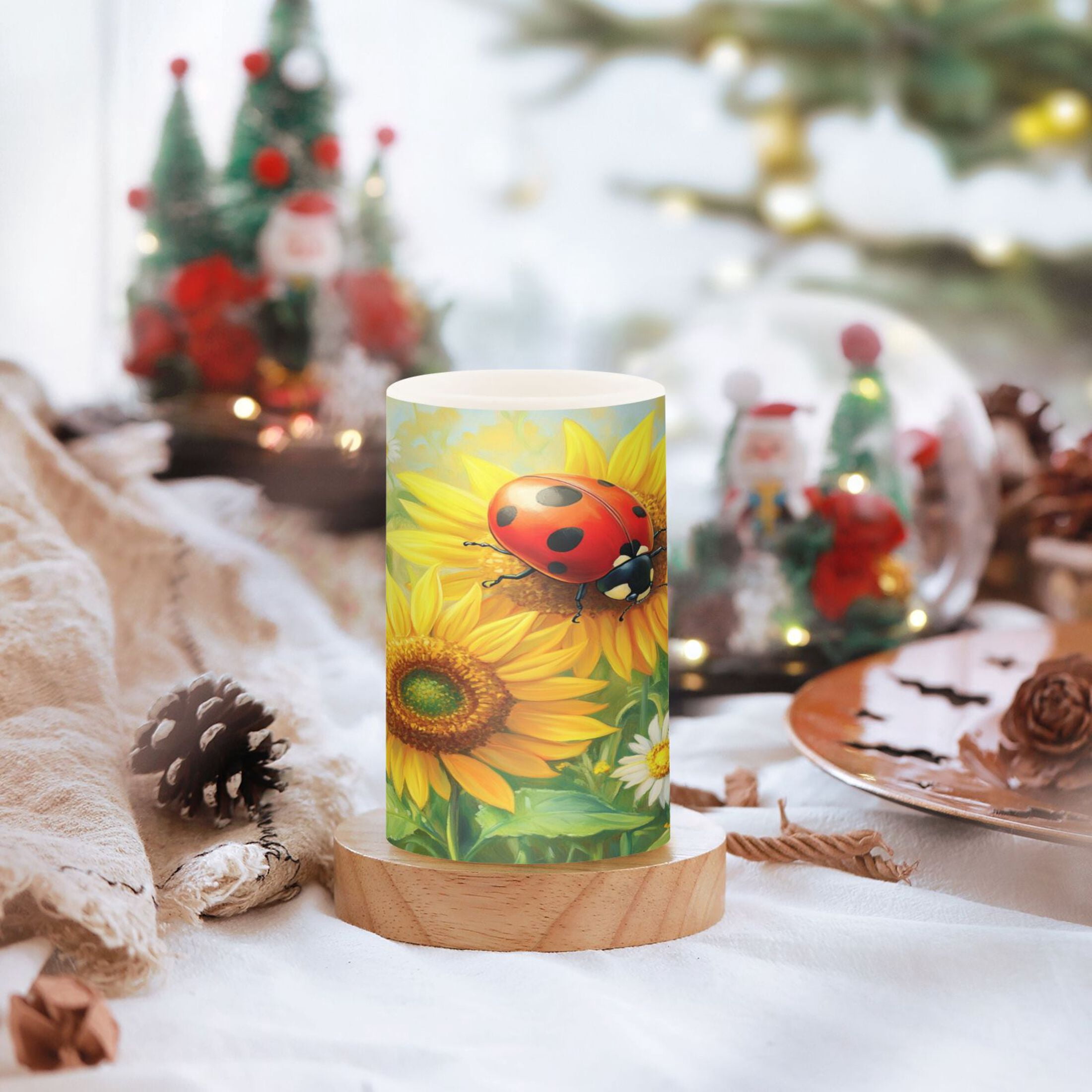 Electronic Candle Light Combination 3x5In, 3x4In Flameless Candle Plastic Festive Decoration Party Christmas Decoration Red Ladybug
