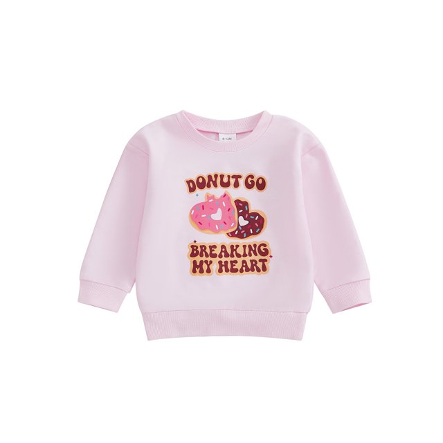 Gupgi Chandail en Molleton Fille Tout-Petit Saint-Valentin Lettre Donut Cœur Imprimé Manches Longues Col Rond Pull