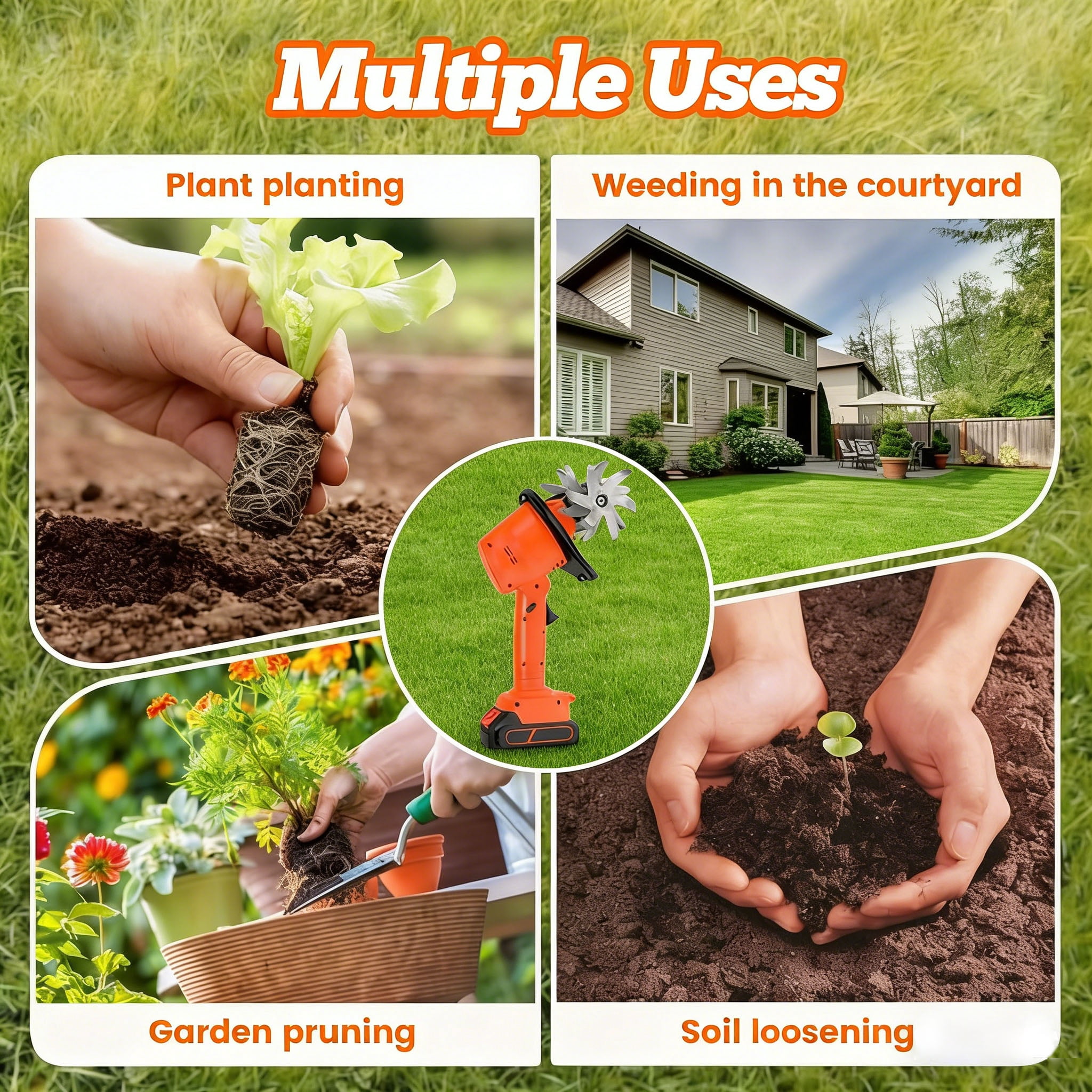 BN-LINK Cordless Tiller Cultivator, 360RPM Electric Garden Tiller, with Batteries & Charger, Garden Rototiller for Lawn/Gardening/Soil Cultivation