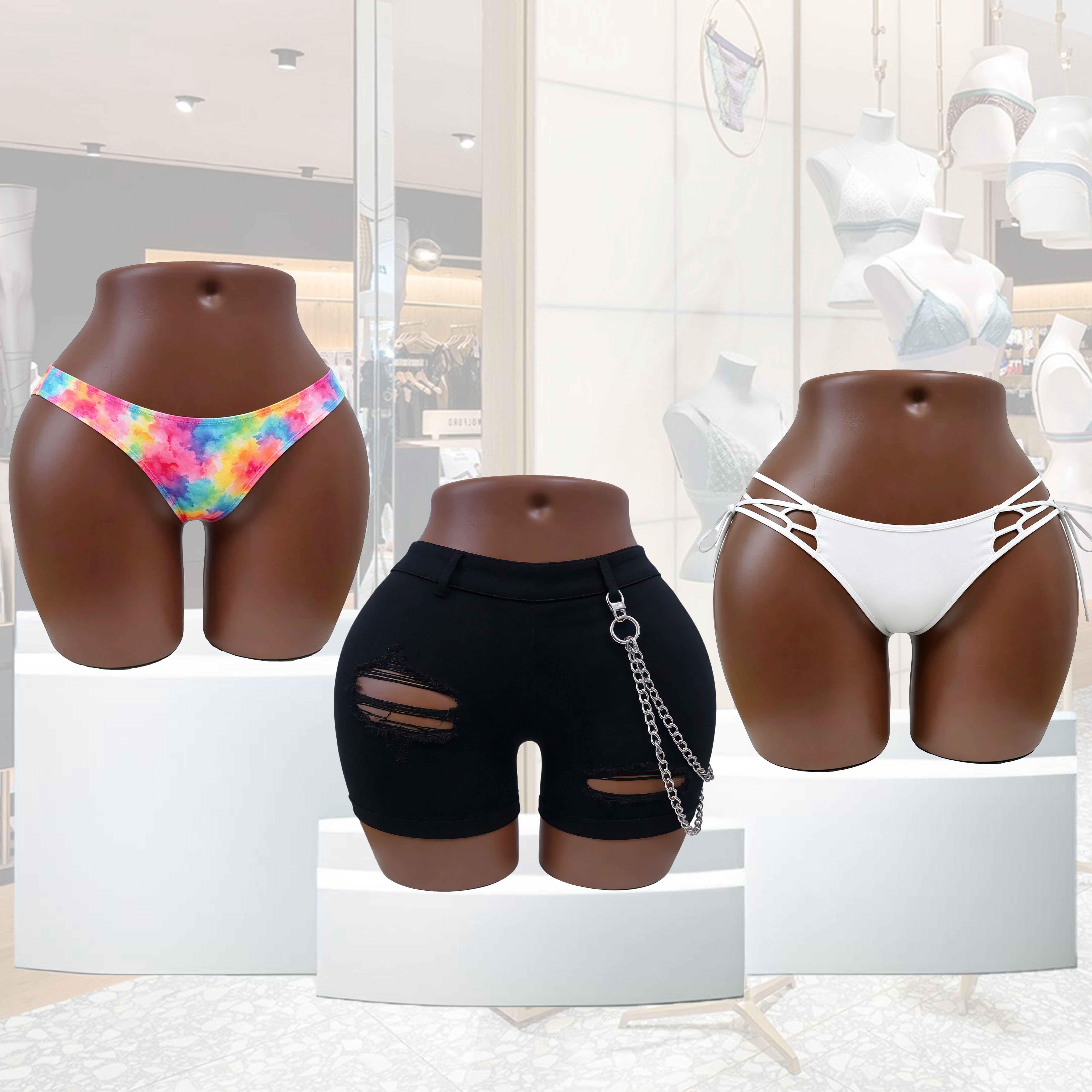 Brazilian Curvy Hip BBL Mannequin, Half Body African American Female with Full Hip, Curvy Hips for Fashion Mannequin Display(HP01T)