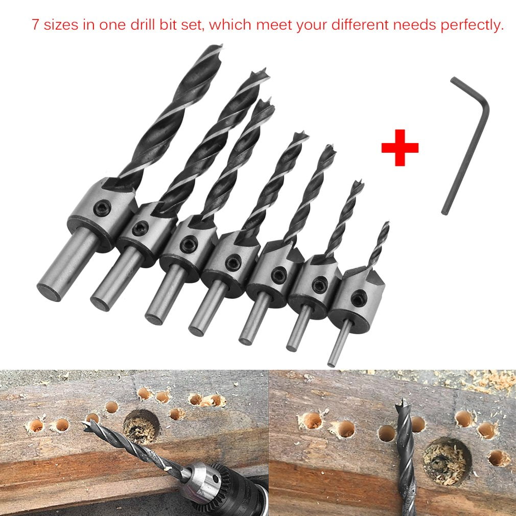 7pcs HSS Countersink Drill Bit Set 3mm-10mm Reamer Woodworking Chamfer by