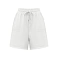thumbnail image 4 of Shorts for Women Cotton Linen Bermuda Shorts with Pockets Elastic Waist Knee Length Casual Athletic Walking Shorts White XL(XL), 4 of 5