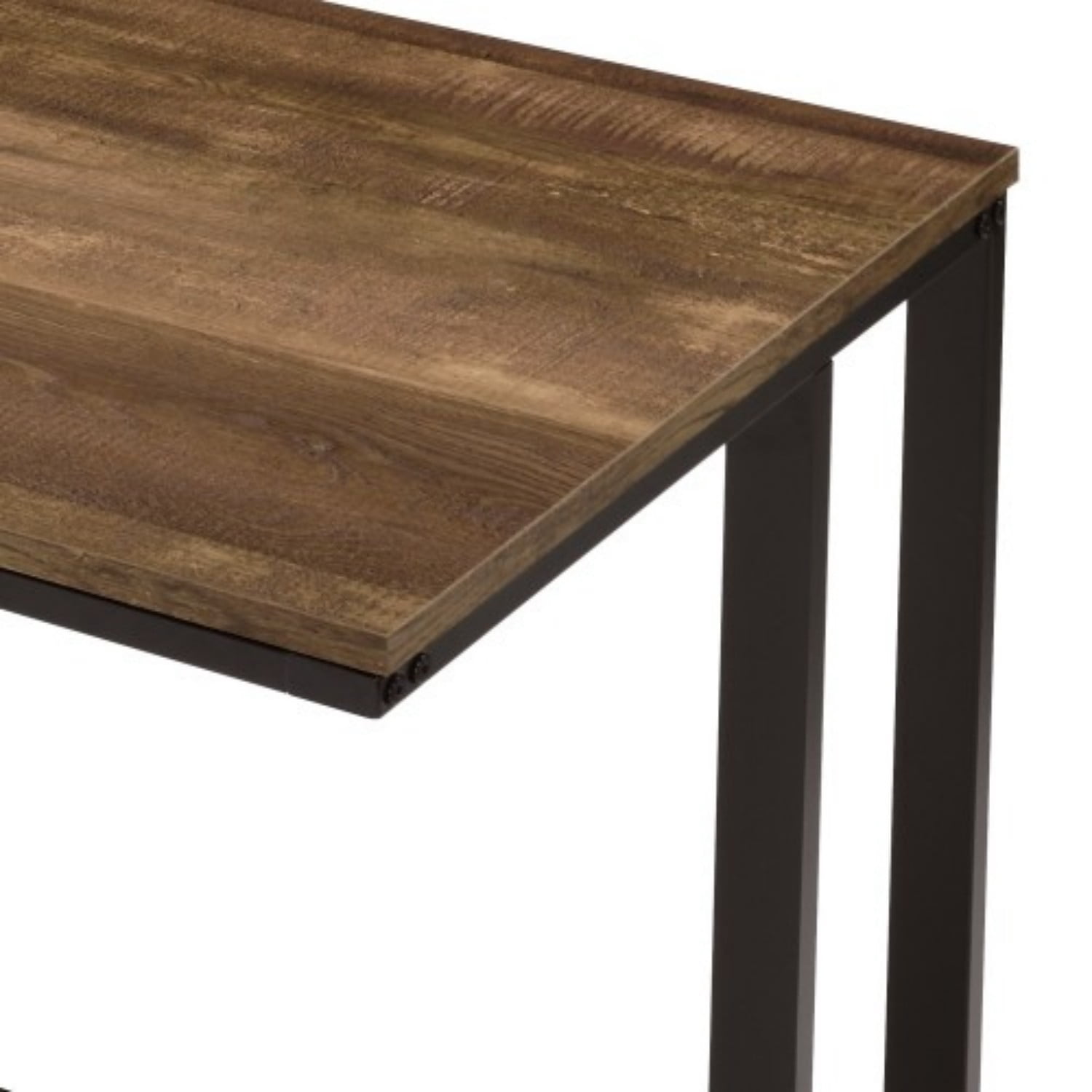 Modern Writing Desk with USB Charging Port, Walnut & Black Minimalist Computer Desk, Rectangular Home Office Desk with Open Metal Base, Compact Study Table for Bedroom & Office