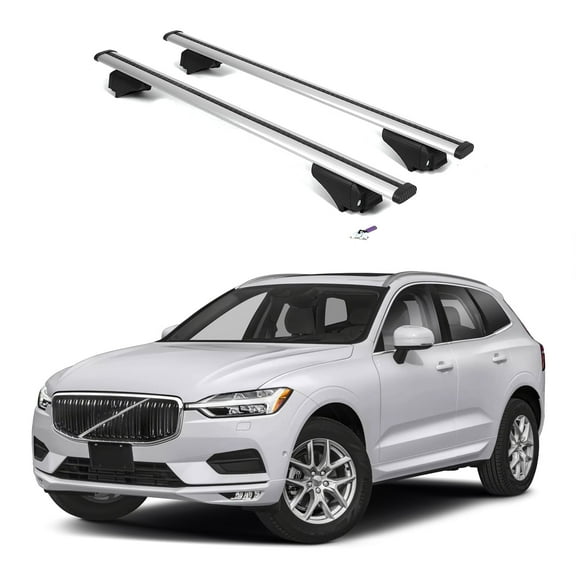 ERKUL Roof Rack Cross Bars for Volvo XC60 2018-2025 | Aluminum Crossbars with Anti Theft Lock for Rooftop | Compatible with Flush Rails - Silver
