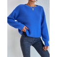 thumbnail image 4 of Women Solid Crew Neck Cropped Drop Shoulder Oversized Long Sleeve Soft Knit Sweater 102 - Royal Blue S, 4 of 10