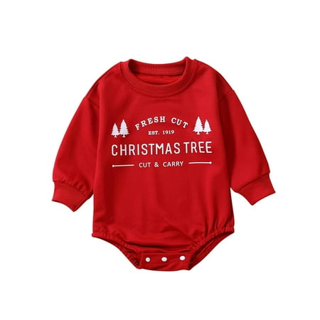 

Christmas Baby Girl Boy Long Sleeve Sweater Romper Letters Print Bodysuit Top Infant Xmas Clothes