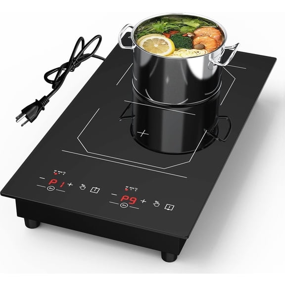 2 Burner Induction Cooktop, 12 Inch Portable Electric Stove Top 110V Built-in - 2300W Double Cooktop with 9 Temp Settings & Timer, Perfect for RV, Dorm, Camping & Small Kitchens