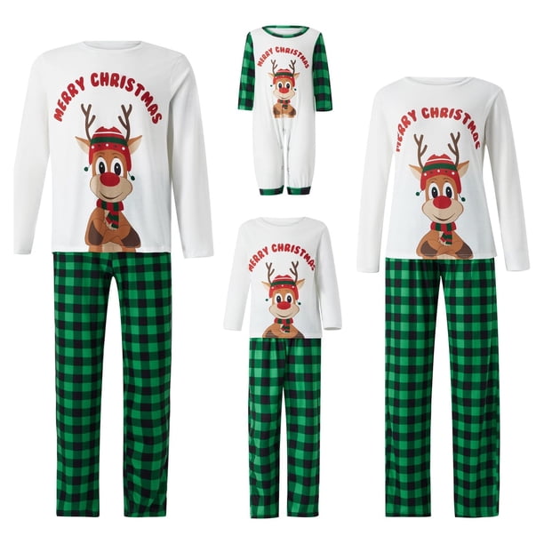 Conjunto de pijama navideño a juego para toda la familia de Fiomva, pijama navideño con diseño de árbol de Papá Noel para parejas y niños.