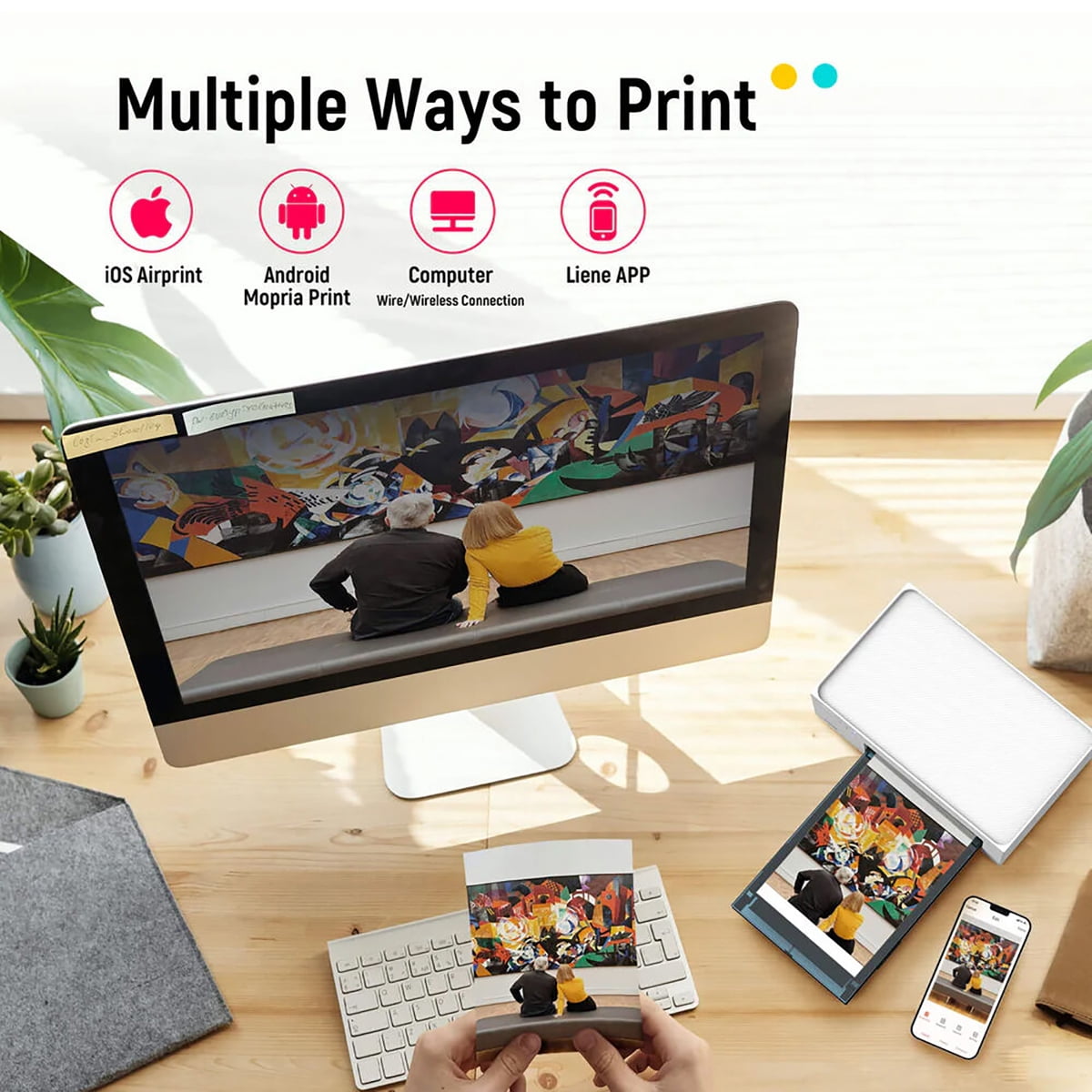 Liene Amber M100 Instant Photo Printer with 3x Ink Cartridges Refill, White