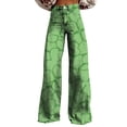 thumbnail image 2 of Green Women's Casual Pants, Wide Leg Pants Woman High Waist Floral Patterned Pants Lightweight Loose Fit Casual Colorful Trouser Imitation Jeans,Women's Casual Pants L, 2 of 4