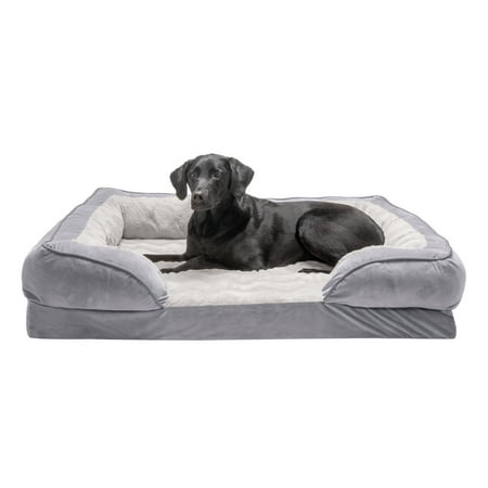 UPC: 0842229119725 | FurHaven Pet Products Velvet Waves Perfect Comfort Orthopedic Sofa-Style Pet Bed for Dogs & Cats – Granite Gray Jumbo