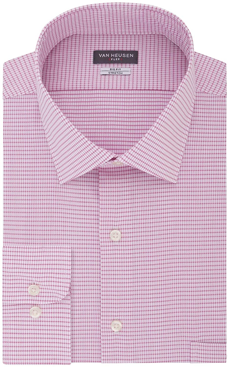 Van Heusen Men's Tall Dress Shirts Big Fit Flex Check, Pink Glaze, 18.5