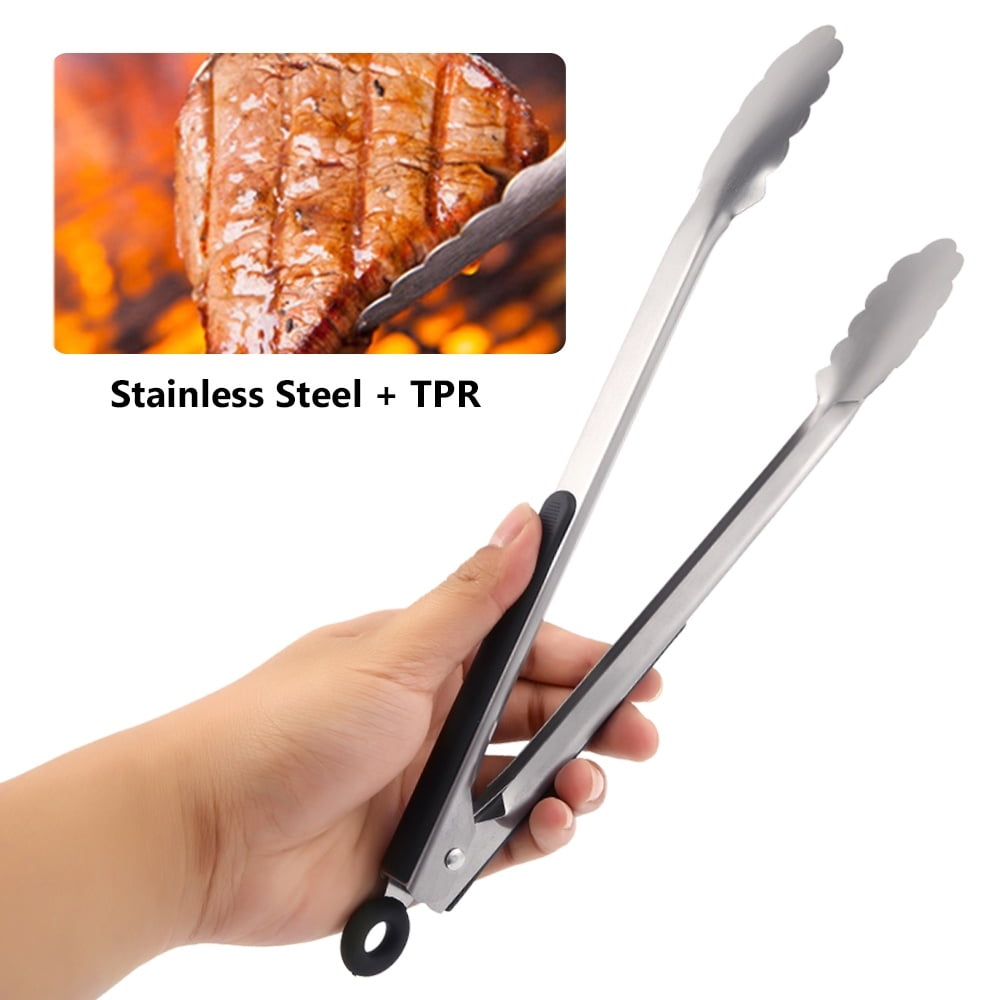 12inch BBQ Tongs Stainless Steel Kitchen Salad Tongs Serving Meat Tongs