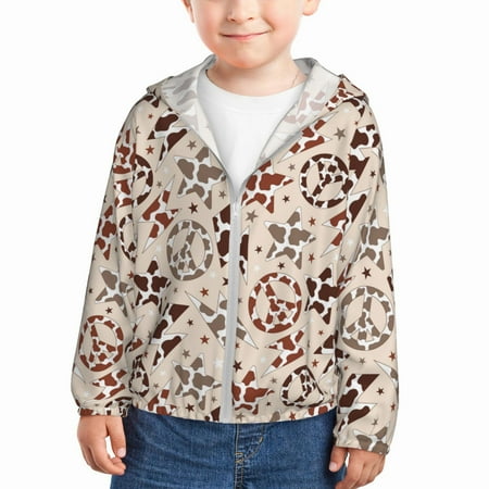 

Vsdgher Cow Spots And Peace Kids Sun Protection Hoodie with Zip Rash Guard Tops Children s Long Sleeve Sun Protection Clothing - 2 Years