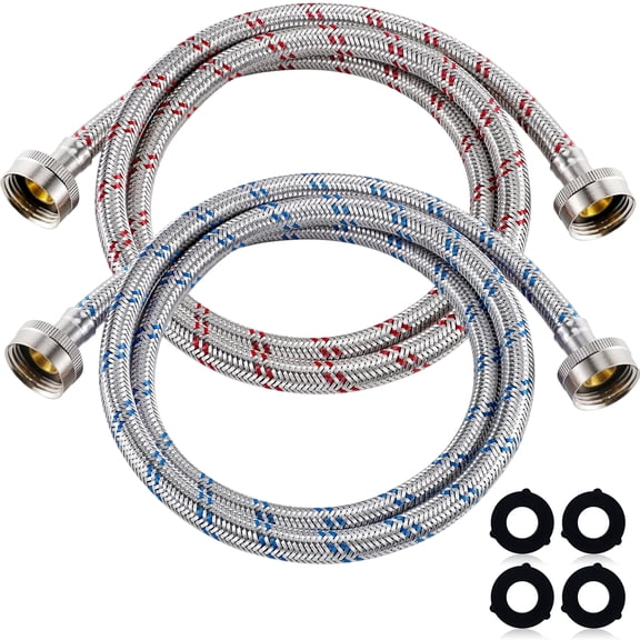 Wavraging Washing Machine Hoses, 6 Ft Premium Stainless Steel Hose 2 Pack, Braided Supply Lines with 3/4" Standard Fitting for all Washers