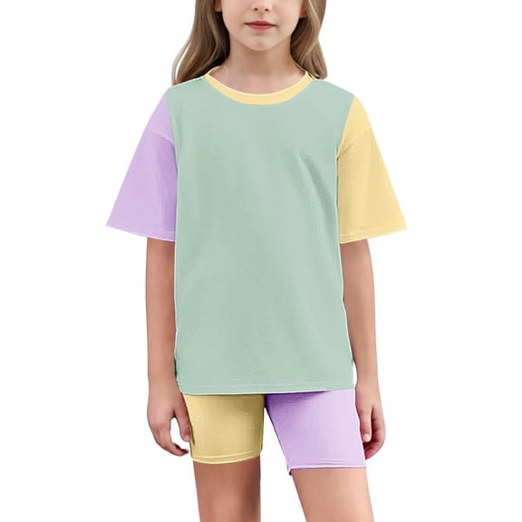 Chbgutlmr Baby Clothes Kids Unisex 2 Piece Sets Color Block Loose Casual Tees Tops Tights Shorts Fashion Outfits