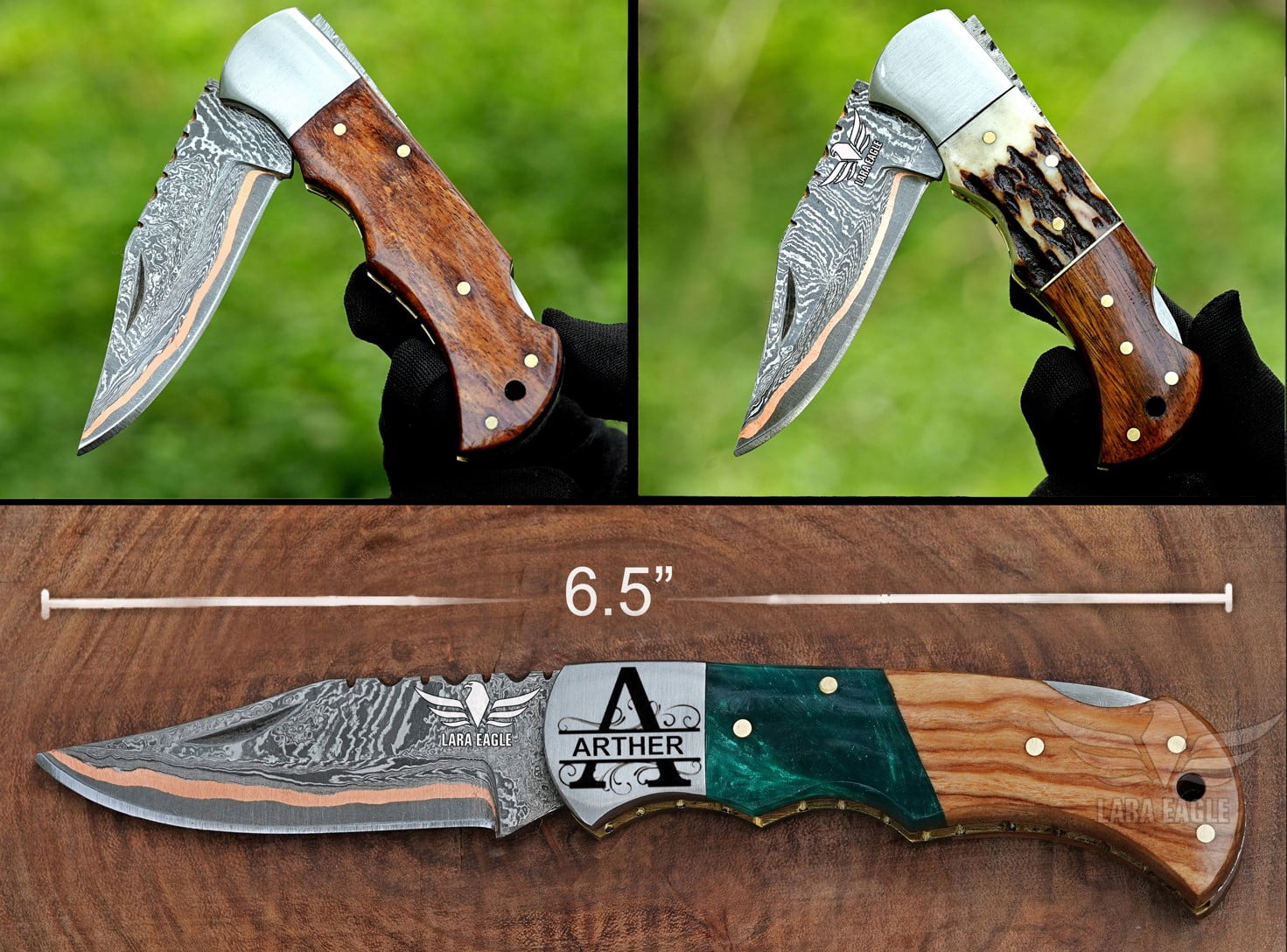 Personalized Handmade Copper Damascus Folding Knife for Men- Copper Anniversary Pocket Knife - Groomsman Gift Knife- Outdoor, Camping, Hunting & Survival Gift for Him