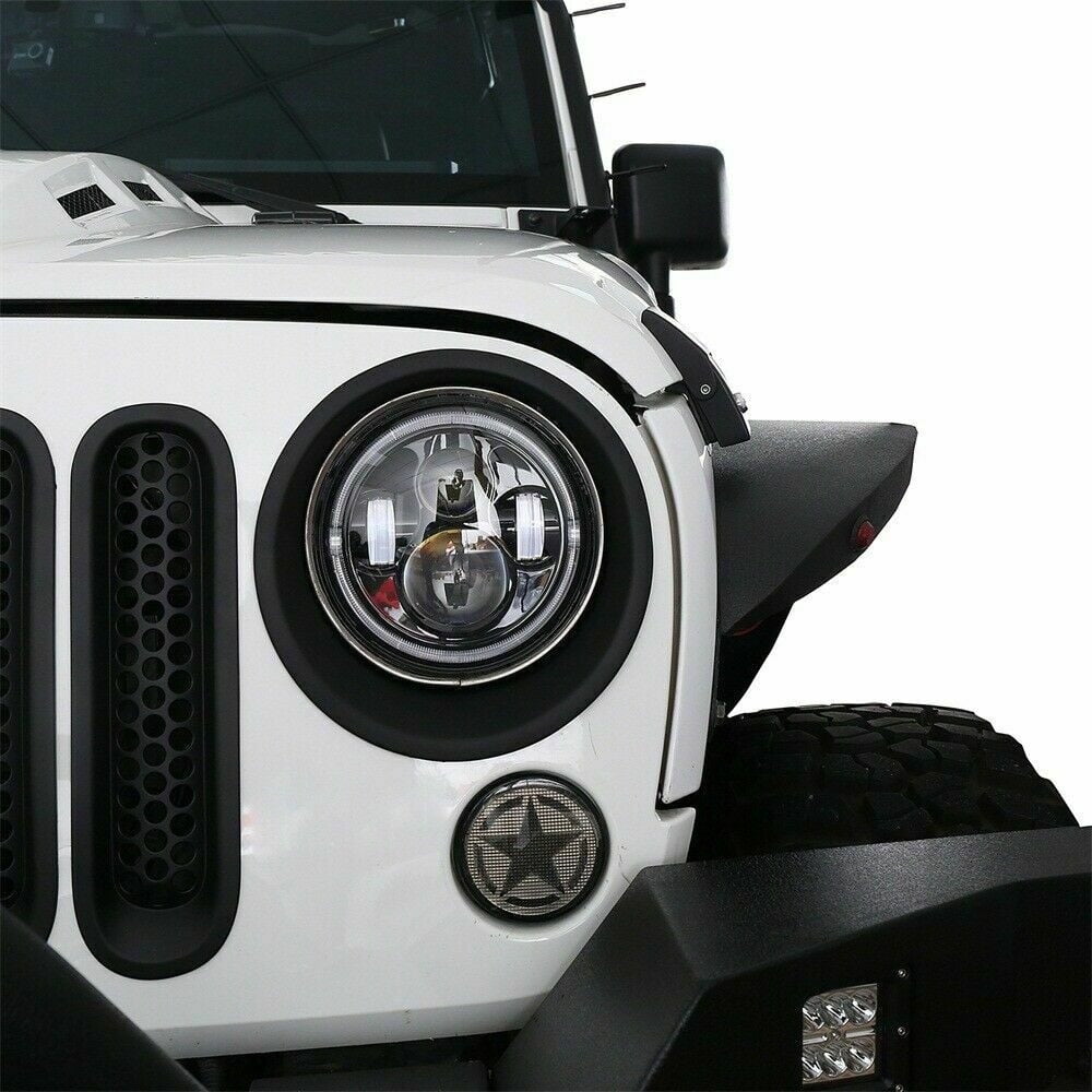 2Pcs Matte Black Front Headlight Cover Trim For Jeep Wrangler 2007-2018 JK