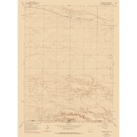 Topographical Map - Campstool Wyoming Quad - USGS 1963 - 23 x 31.00 - Vintage Wall Art