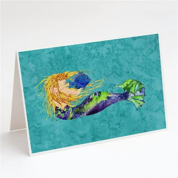 Blonde Mermaid on Teal Greeting Cards & Envelopes - Pack of 8