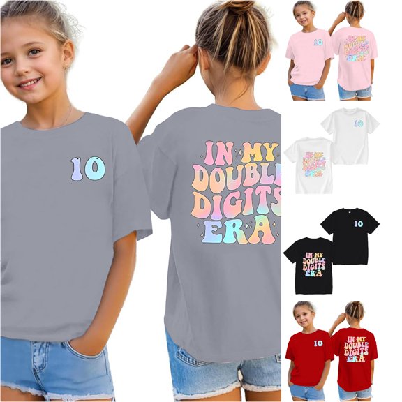 Toddler Girls Cute Short Sleeve T Shirts In My Double Digits Birthday Shirt 10 Year 10Th Birthday T Shirt Ten Birthday Party Tee Shirts Size 12-24 Months ,Gray