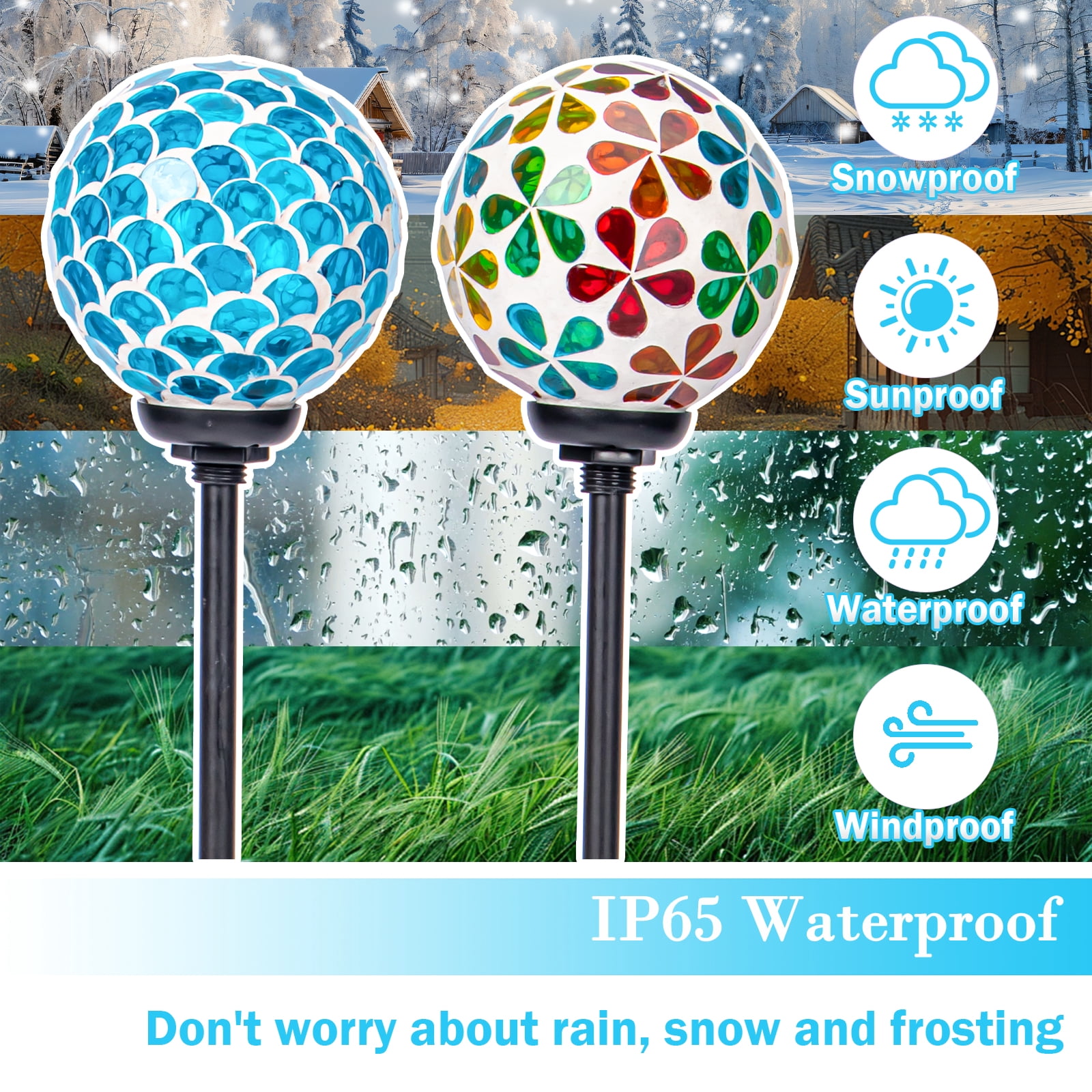 Solar Garden Decorative Lights Outdoor, Mosaic Solar Light Waterproof LED Pathway Stake Light for Landscape Patio Yard Deck Walkway Decoration, 2 Pack