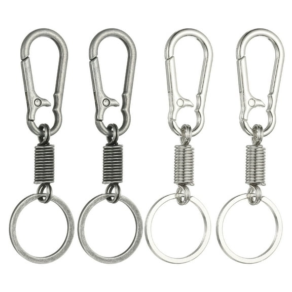 Uxcell 4 Pcs Keychain Clips with O Ring, Quick Release Spring Keyring Holder Organizer Clips Metal Snap Hook Key Chain for Keys Purse Hook Bag Car (Vintage Pewter, White K-Gold)