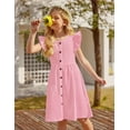 thumbnail image 5 of Oudiya Girls Summer Sundress Flutter Sleeve A-Line Button Down Casual Midi Girls Dresses,Pink,13-14Y, 5 of 7