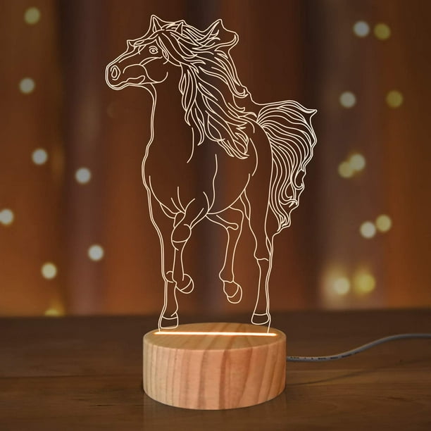 Lampe de chevet décor cheval en métal - Rose