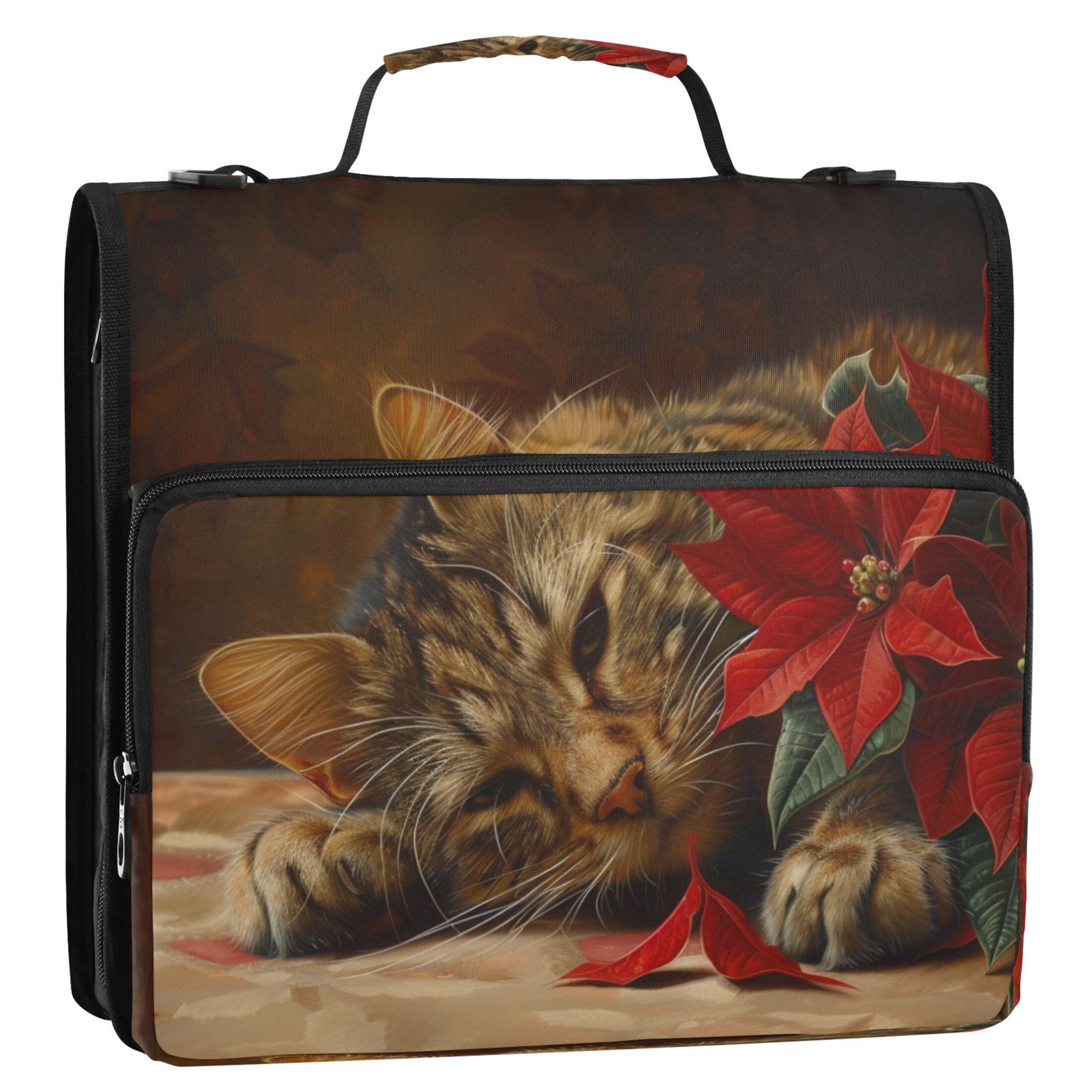 YAZAOO Zipper Binder trapper keeper Documents Organized Design Cozy Cat with Florals Printed