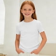 thumbnail image 5 of Splozh Girls Short Sleeve T-Shirts 5-16 Years Plain Basic Solid Color Cotton Fashion Tees Shirts for Girls Girls Summer Shirts White,13-14 Years, 5 of 7