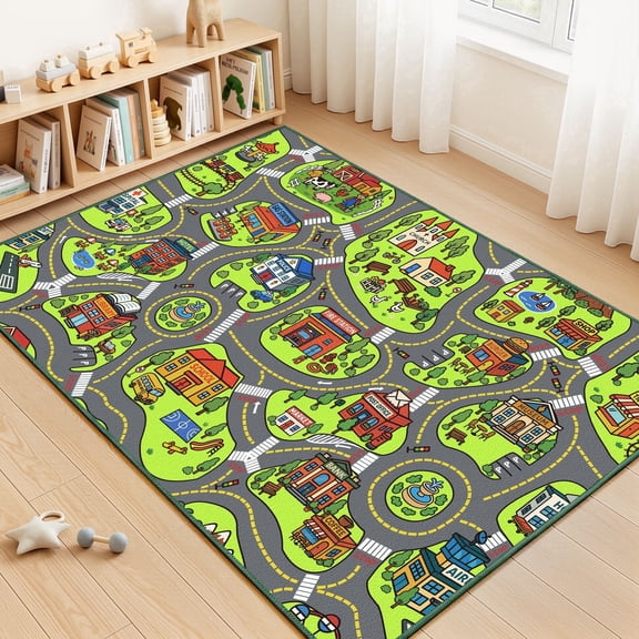 Arenarug 60"x36" City Road Car Play Rug, Kids Map Washable Non-Slip Educational for Children, Playroom Classroom