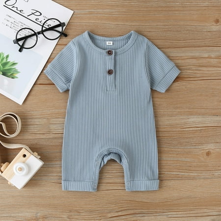 

PatPat Newborn Unisex Short Sleeve Basic Ribbed Romper Soft Cotton Jumpsuit Bodysuit with Snap Cute Boys Girls Outfits Infant Romper Outfits Summer Comfy One-Piece Coverall 0-18 Month