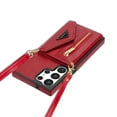 thumbnail image 5 of Compatible With Samsung Galaxy S22 Ultra Phone Case Zipper Card Pocket Design Crossbody Lanyard PU Leather Shockproof Anti-Fingerprint Kickstand Lightweight Phone Cover,Red, 5 of 11