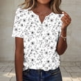thumbnail image 5 of Floral Printed Tops for Women Plus Size S-3XL Loose Fit V Neck Casual Tee Shirt Summer Short Sleeve Tshirts (S, White), 5 of 7