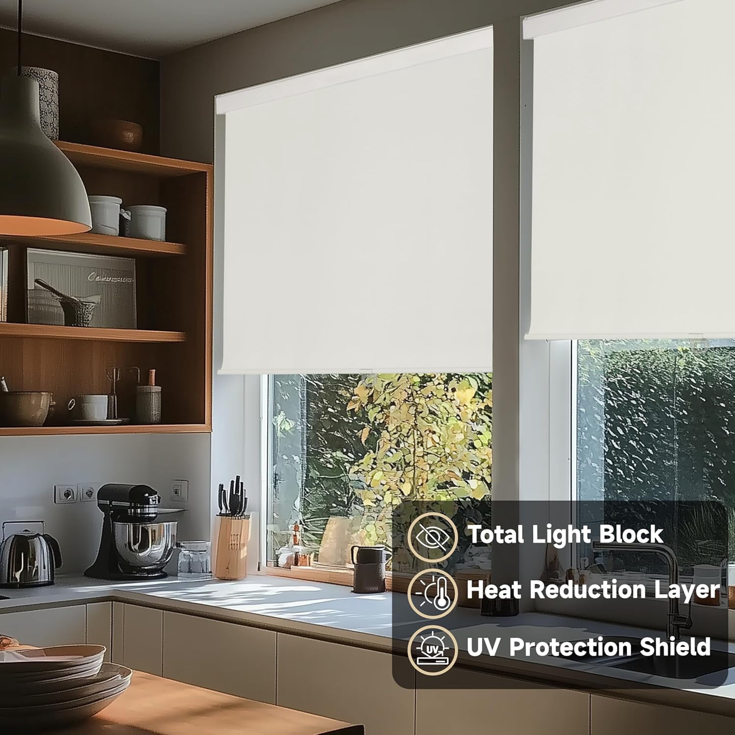 ShadeMart Cordless Blackout Roller Shades, Thermal Insulated & UV Blocking Fabric, Easy Pull-Down Window Blinds for Home & Office, Room Darkening & Energy Efficient(70" W x 72" H, Light Beige)