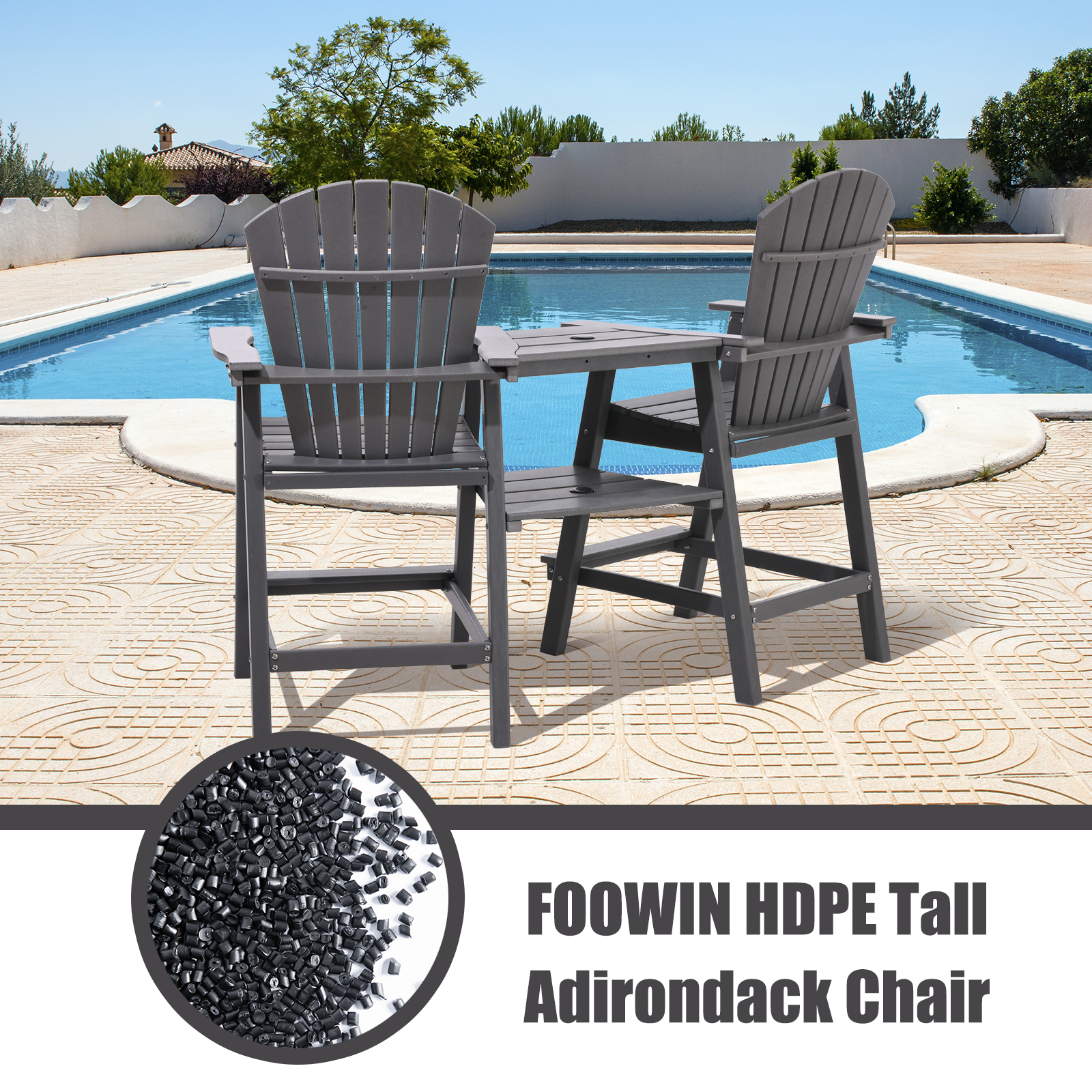 Foowin Tall Adirondack Chairs Set of 2, Gray photo 2