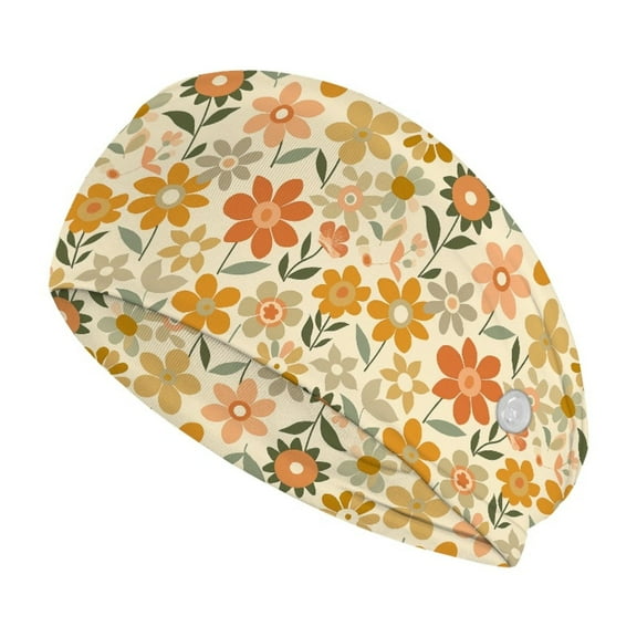 Jiueut Hippie Flower Nurse Button Headband Nursing Headbands with Buttons for Mask Wide Headbands for Girls Non Slip Sport Headband Sweatband Women Nurse Headbands Thin