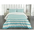 thumbnail image 3 of Ambesonne Teal Quilted Bedspread Set 3 Pcs, Zigzag Chevron Classical, Queen Size, Cream Teal, 3 of 5