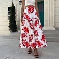 thumbnail image 3 of Gibobby mini faldas de mujer con estampado Floral bohemio de cintura alta para mujer de verano, faldas largas informales con columpio fluido para la playa(Rojo, XL), 3 of 5