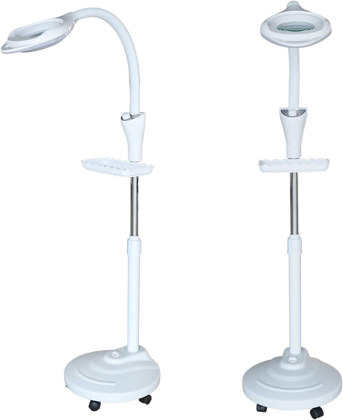Munsinn 5X Diopter LED Magnifying Floor Stand Lamp Glass Lens Beauty Gooseneck Magnifier 58w W/ Wheel