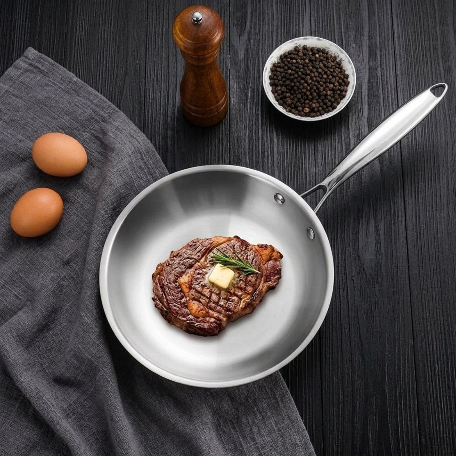 RUIE 2-Piece Frying Pan Set, 3-Ply Thick Stainless Steel Cookware Set, Nonstick, Cool-Touch Handles, Induction Compatible