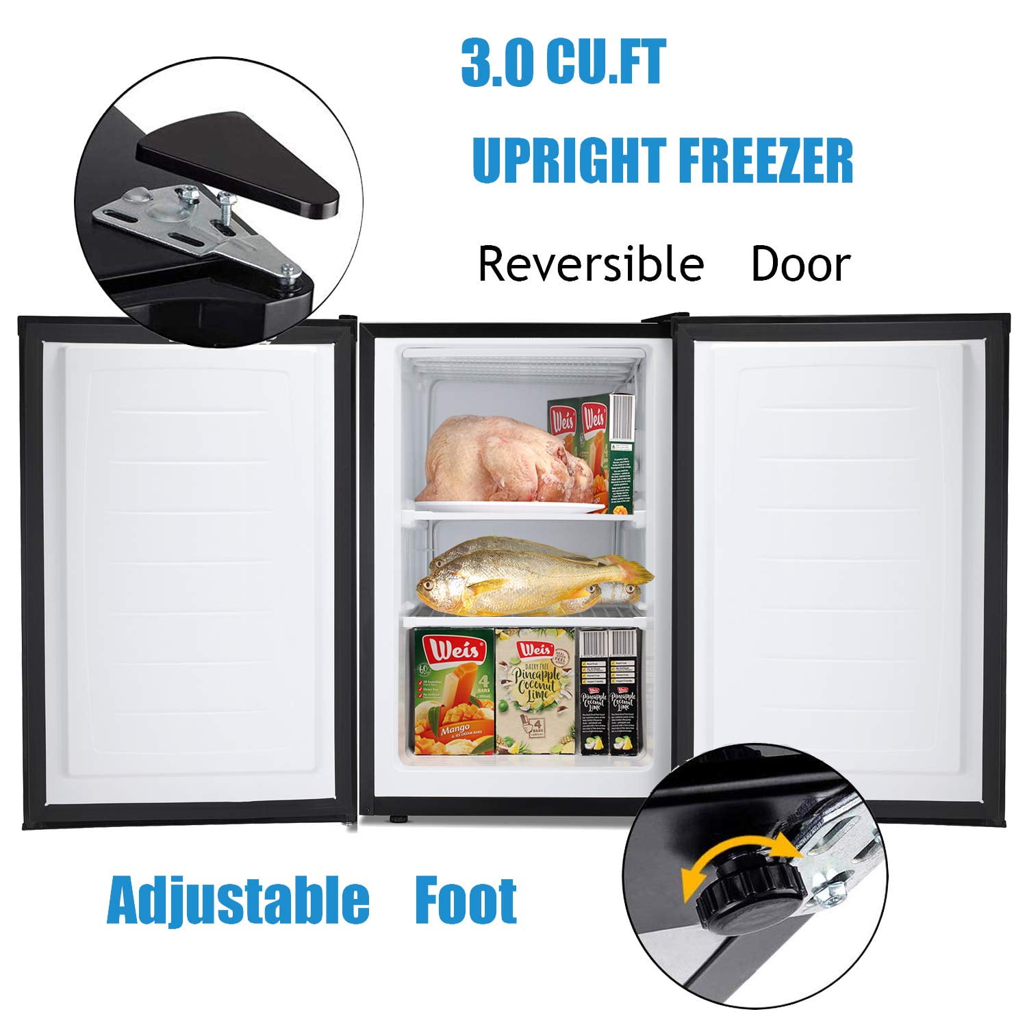 KNDKO 3.2Cu.ft Upright Freezer, Small Freezer with Removable Shelves, Adjustable Thermostat for Home/Kitchen/Office, SILVER