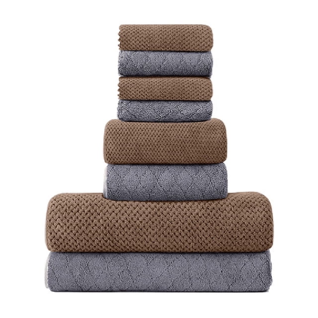 8pcs tuallas toallas baño lana coral suave de alta densidad gris oscuro y marrón