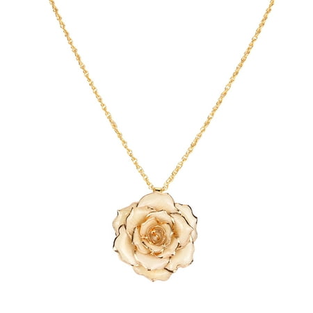 Estink Rose Flower Necklace for Mom Friend 30mm Golden Necklace Chain with 24k Gold Dipped Real Rose Pendant Gift for Women Mom Birthday Wedding Holiday Gift with Jewelry